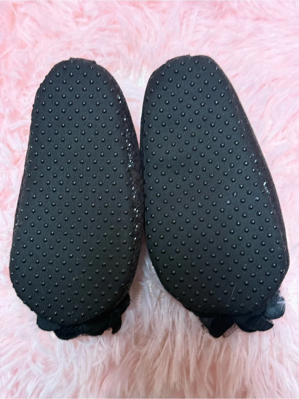 Baby Girls Black Glitter Ballet Flats w/ Rosette Flowers 6-9 Months EUC